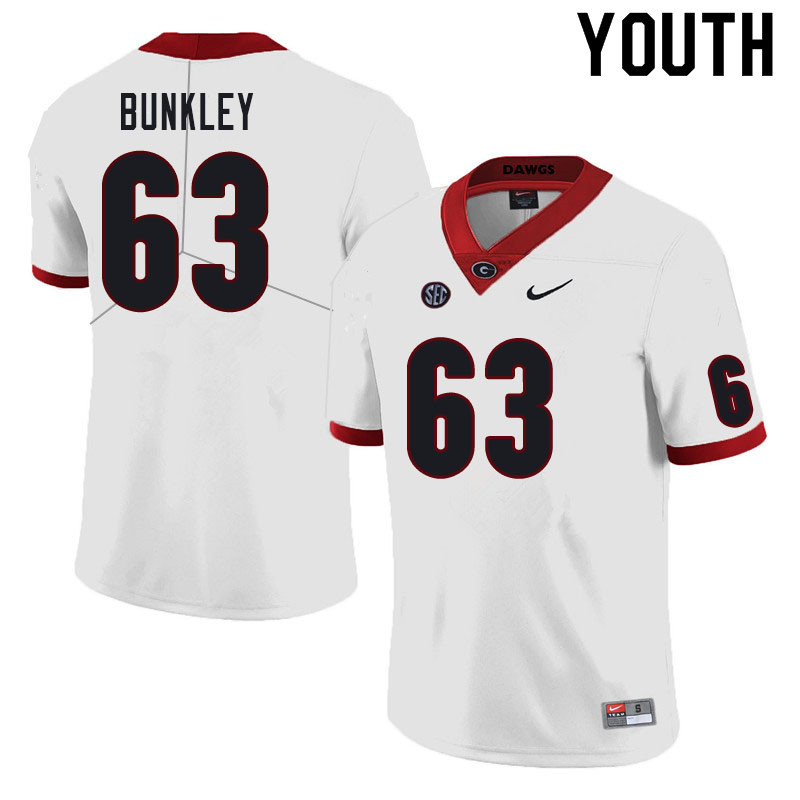 Youth #63 Brandon Bunkley Georgia Bulldogs College Football Jerseys Sale-White